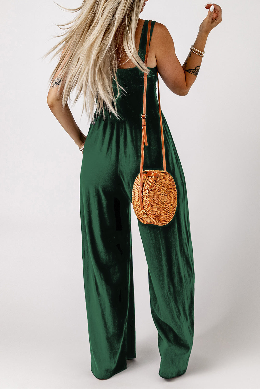 Beth Smocked Square Neck Wide Leg Jumpsuit with Pockets - Coco and lulu boutique