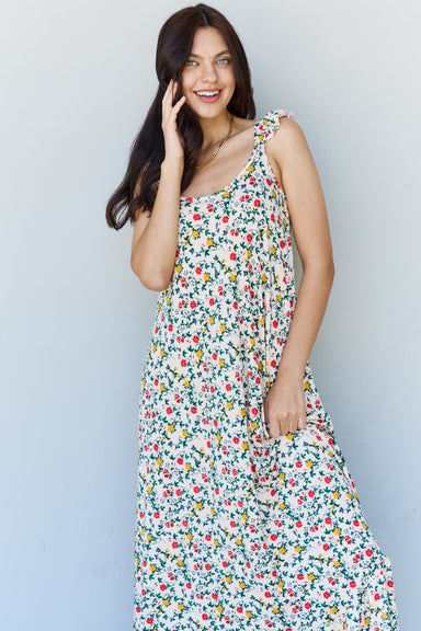 Darla In The Garden Ruffle Floral Maxi Dress in Natural Rose - Coco and lulu boutique