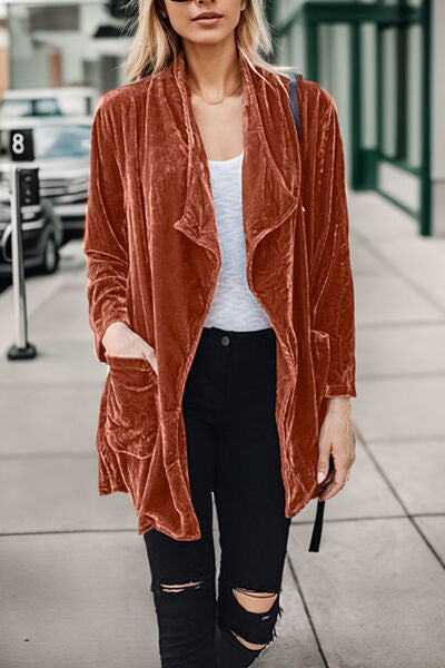 Modern Pocketed Open Front Long Sleeve Jacket - Coco and lulu boutique