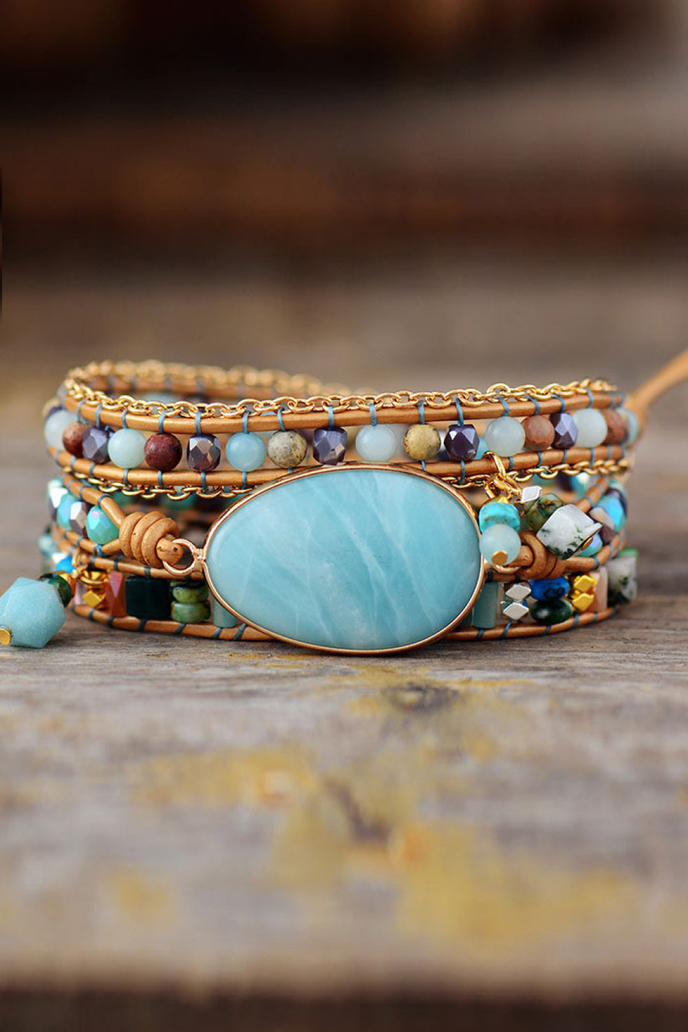 Handmade Natural Stone Beaded Triple Layer Wrap  Bracelet - Coco and lulu boutique