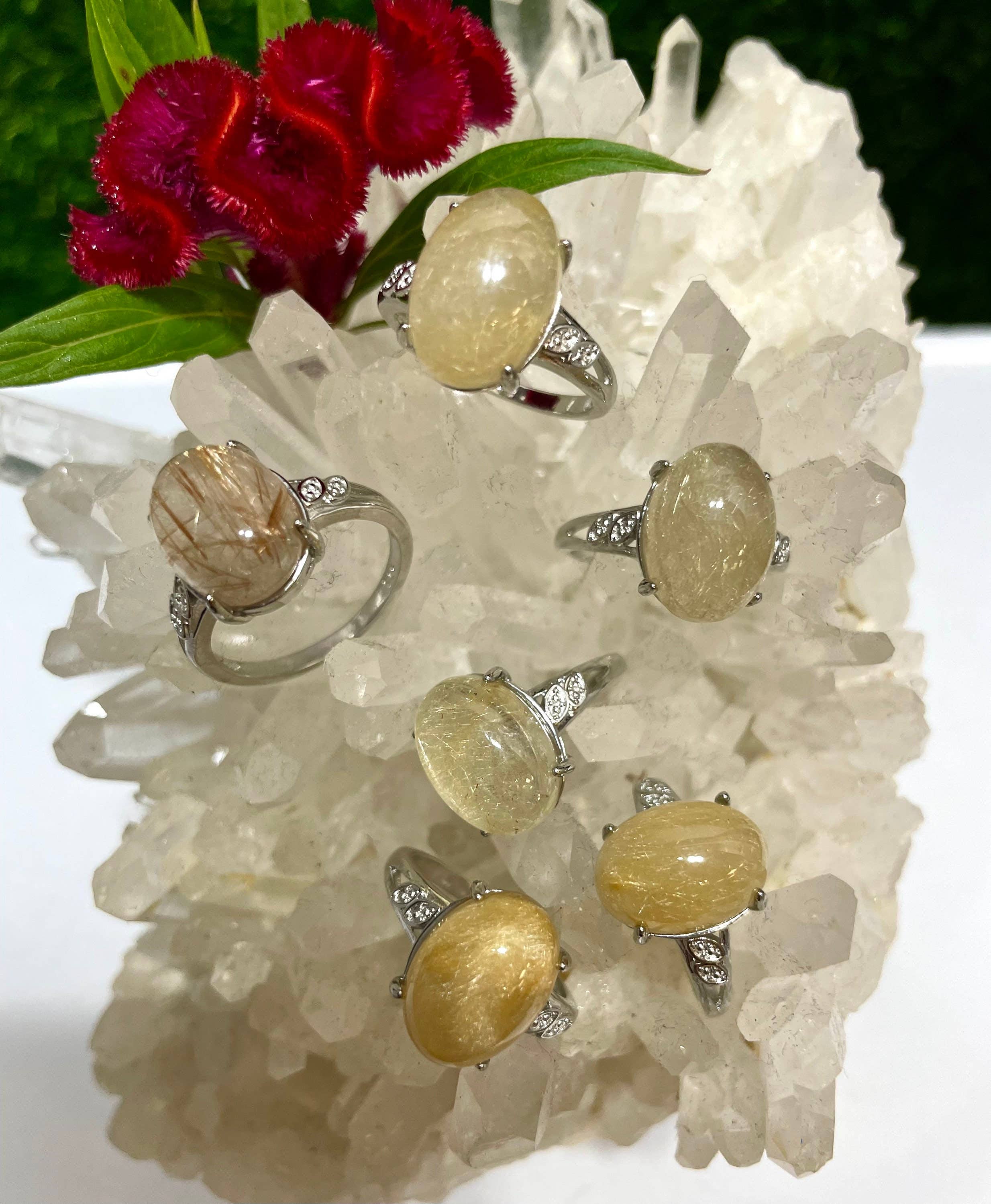 Natural Gold Rutilated Quartz Ring White Bronze - Coco and lulu boutique