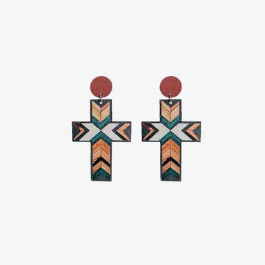 Cross Wood Drop Earrings - Coco and lulu boutique