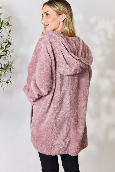 Cozy Faux Fur Open Front Hooded Jacket - Coco and lulu boutique