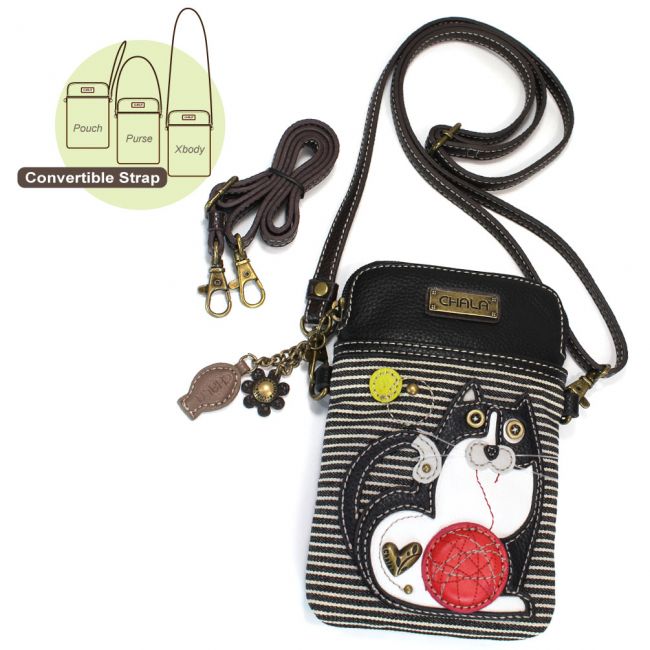 Black and White Stripe Fat Kitty Crossbody Cat Cell Phone Bag - Coco and lulu boutique