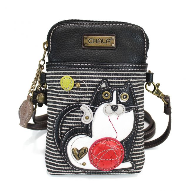 Black and White Stripe Fat Kitty Crossbody Cat Cell Phone Bag - Coco and lulu boutique
