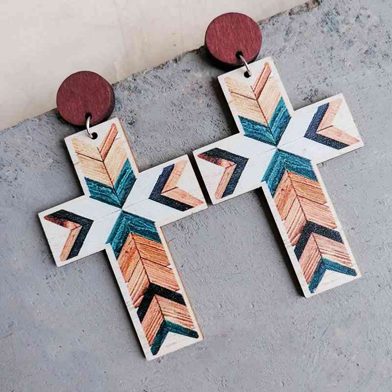 Cross Wood Drop Earrings - Coco and lulu boutique