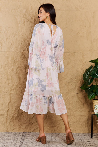 Faith  The Right Time Floral Bell Sleeve Midi Dress in Coral - Coco and lulu boutique