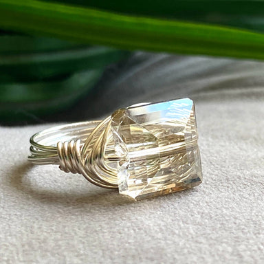 Champagne Square Crystal Silver Ring - Coco and lulu boutique