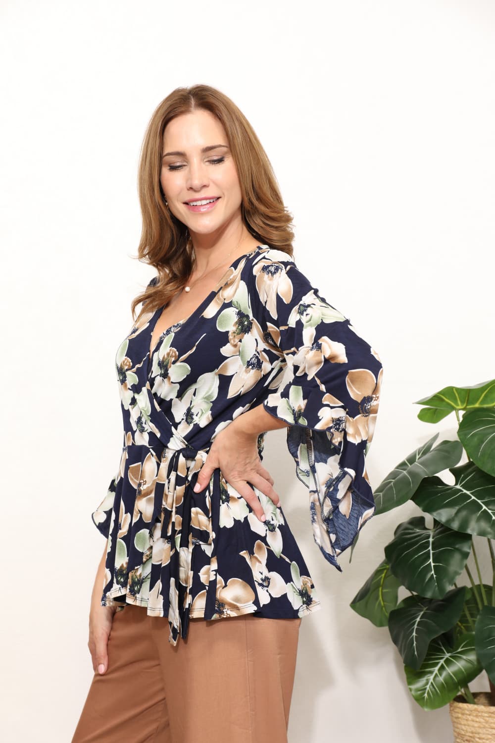 Caroline  Full Size Angel Sleeve Top with Wrap Tie Body - Coco and lulu boutique