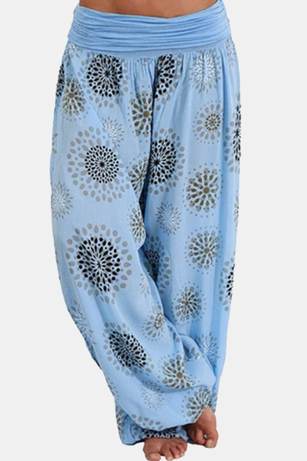 Bohemian Full Size Ruched High Waist Beach Printed Pants - Coco and lulu boutique