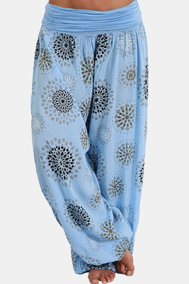 Bohemian Full Size Ruched High Waist Beach Printed Pants - Coco and lulu boutique