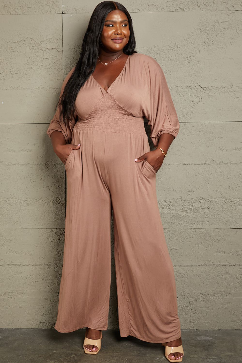 Victoria Full Size Smocking Waist Jumpsuit - Coco and lulu boutique