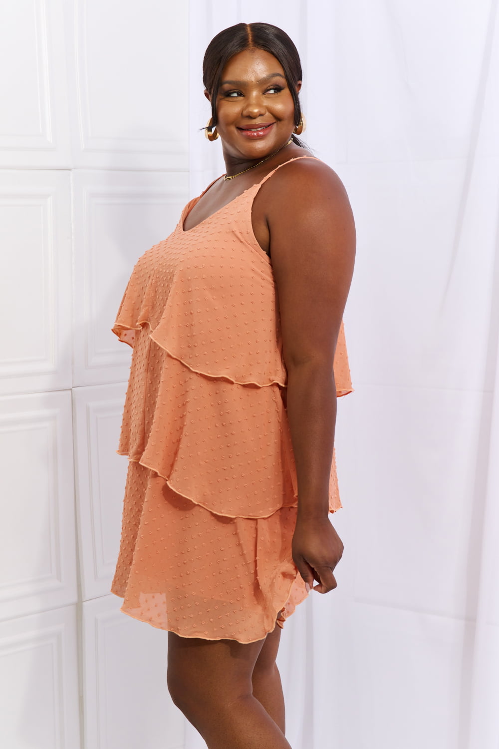 Anastasia Full Size Cascade Ruffle Style Cami Dress in Sherbet - Coco and lulu boutique