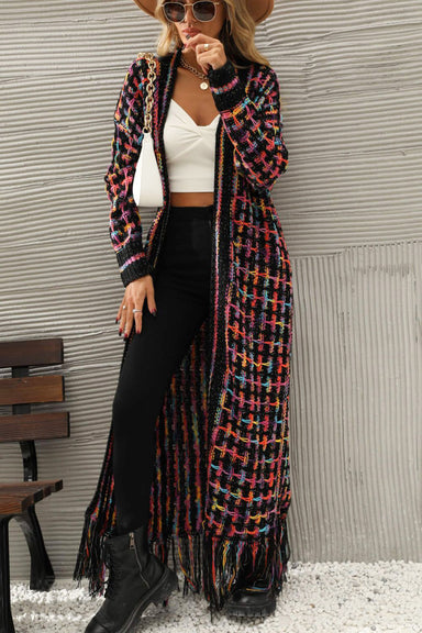 Morgan Multicolored Open Front Fringe Hem Cardigan - Coco and lulu boutique