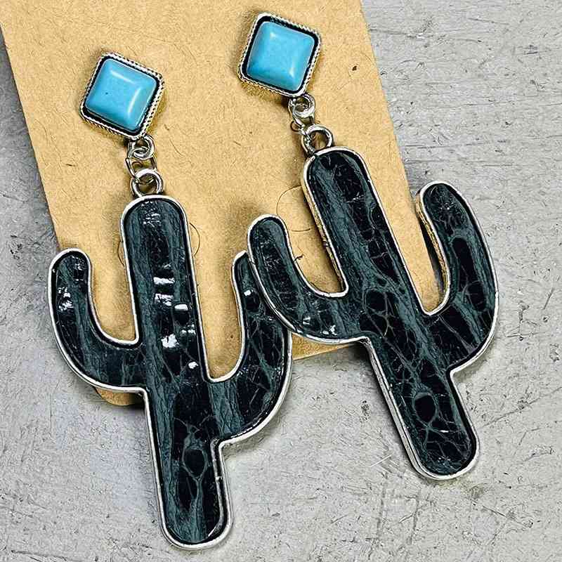 Western Turquoise Cactus Earrings - Coco and lulu boutique