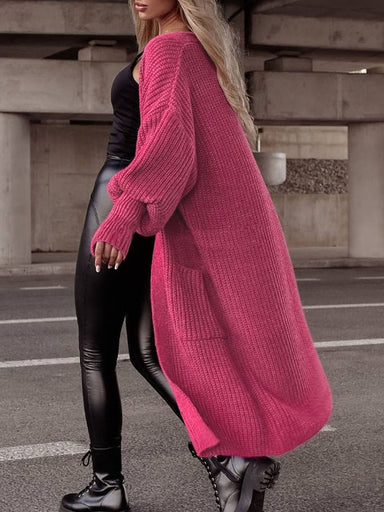 Lantern Sleeve Pocketed Cardigan - Coco and lulu boutique