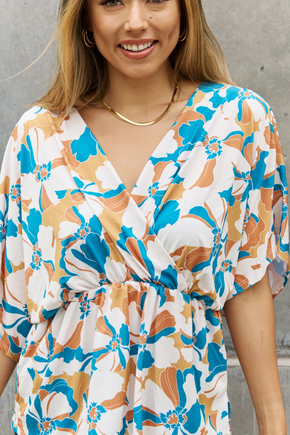 BOMBOM Floral Print Wrap Tunic Top - Coco and lulu boutique