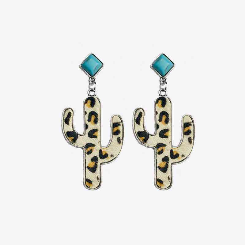 Turquoise and Cowhide Cactus Earrings - Coco and lulu boutique