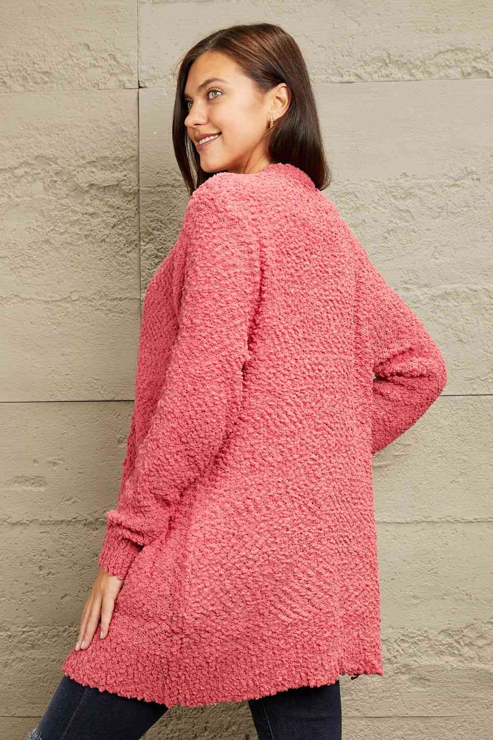 Falling For You Full Size Open Front Popcorn Cardigan - Coco and lulu boutique