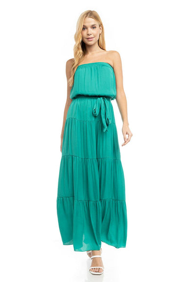 Tuscany Emerald Maxi Tiered Tube Dress With Elasticized Waist - Coco and lulu boutique