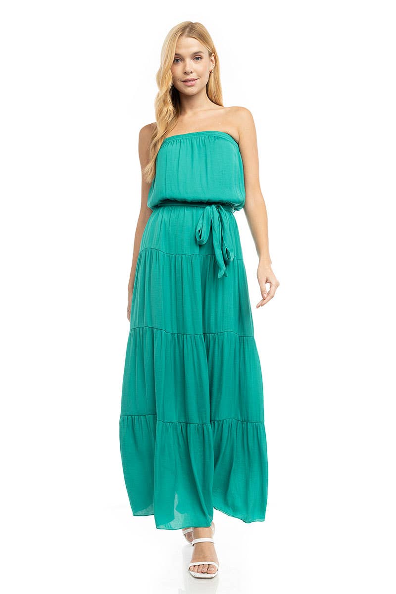 Tuscany Emerald Maxi Tiered Tube Dress With Elasticized Waist - Coco and lulu boutique