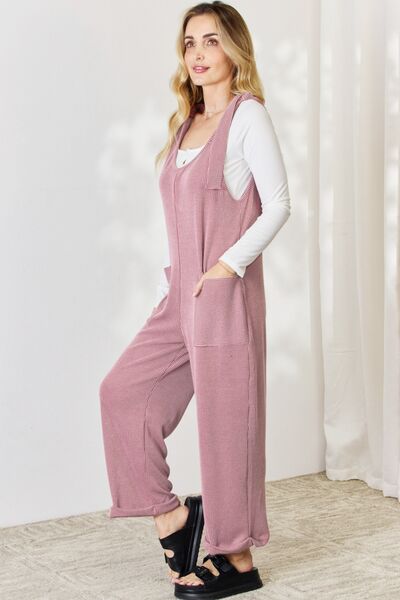 Celeste Full Size Ribbed Tie Shoulder Sleeveless Ankle Overalls - Coco and lulu boutique