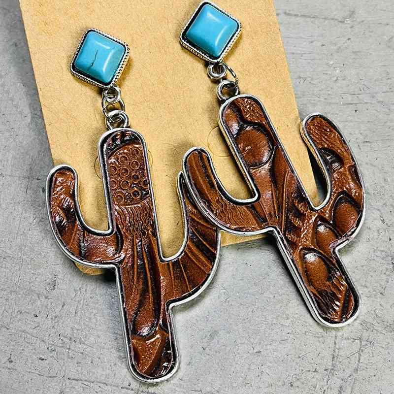 Western Turquoise Cactus Earrings - Coco and lulu boutique