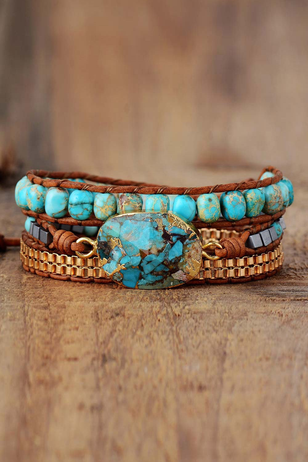 Handmade Natural Stone Copper Wrap Bracelet - Coco and lulu boutique