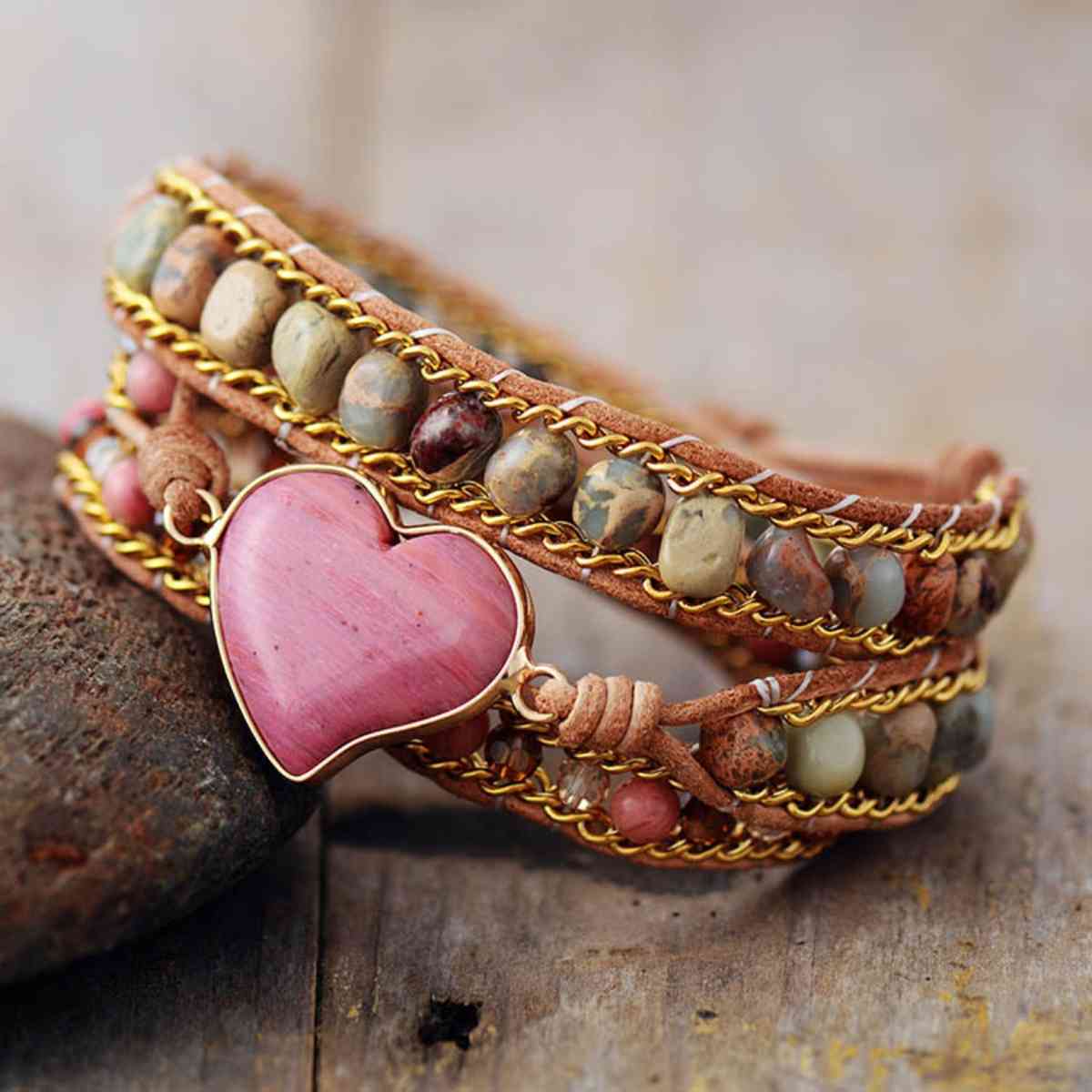 Crystal Bead Heart Wrap Bracelet - Coco and lulu boutique