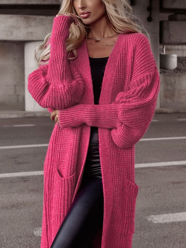 Lantern Sleeve Pocketed Cardigan - Coco and lulu boutique