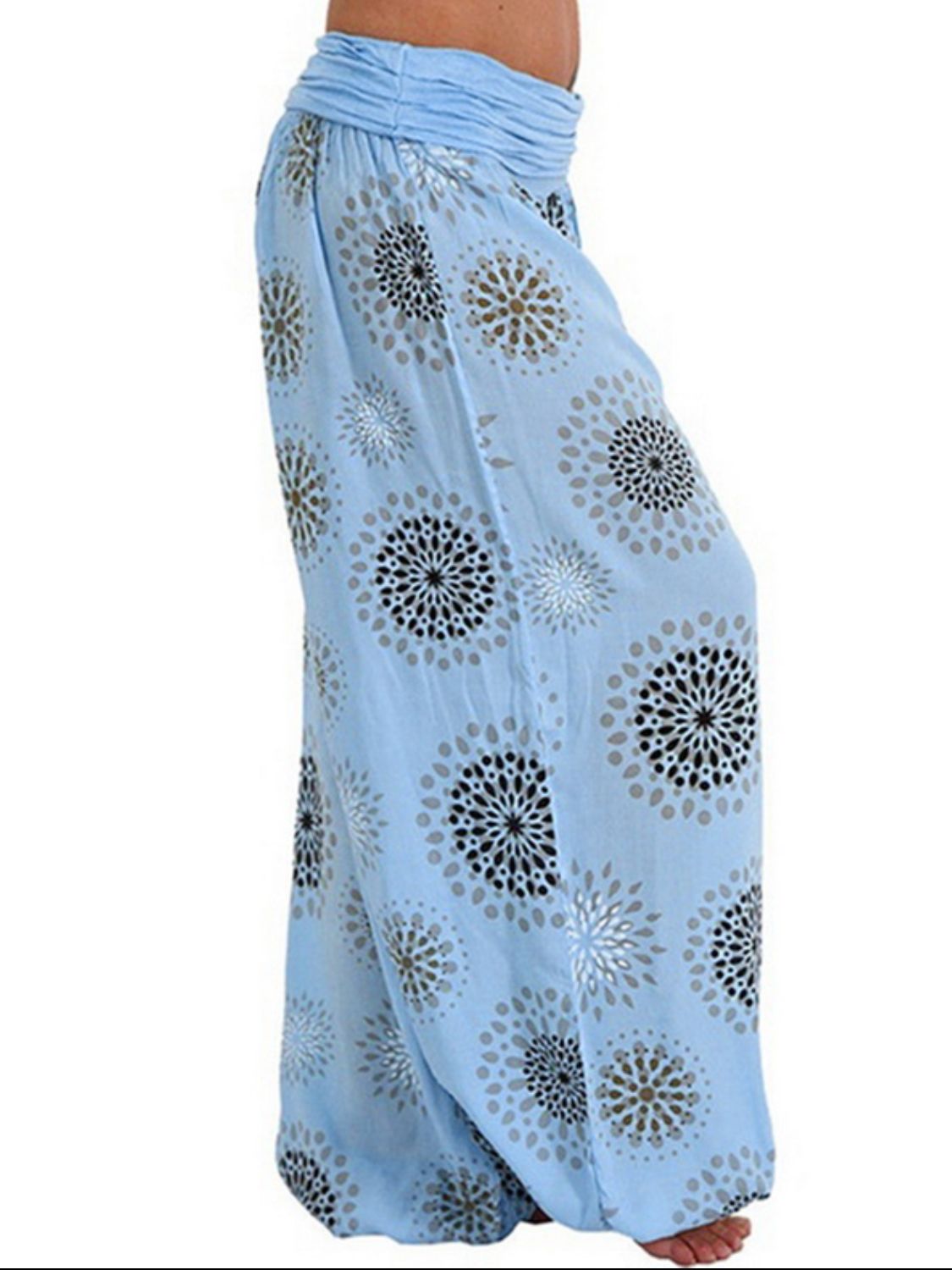 Bohemian Full Size Ruched High Waist Beach Printed Pants - Coco and lulu boutique