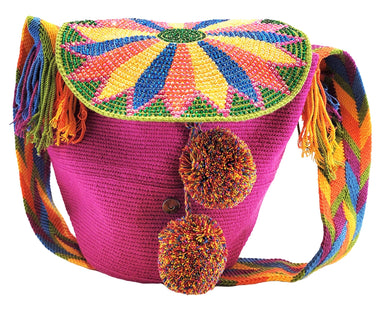 Reina Large Handmade Crochet Wayuu Bag with Crystals on the Lid - Coco and lulu boutique