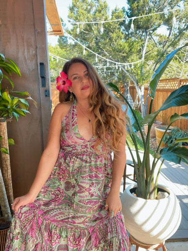 Halter Tiered Bohemian Maxi Dress (Green) - Coco and lulu boutique