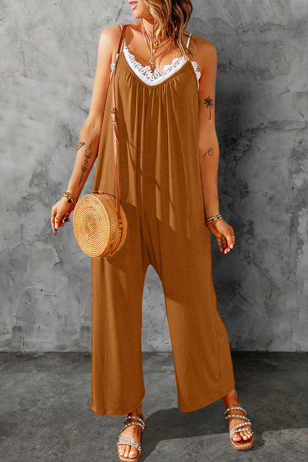 Skyler Spaghetti Strap Wide Leg Jumpsuit - Coco and lulu boutique