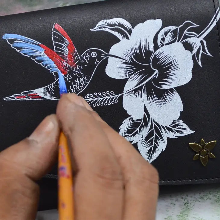 HUMMINGBIRD HAND PAINTED WALLET - Coco and lulu boutique