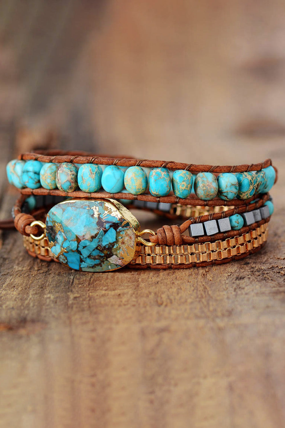 Handmade Natural Stone Copper Wrap Bracelet - Coco and lulu boutique