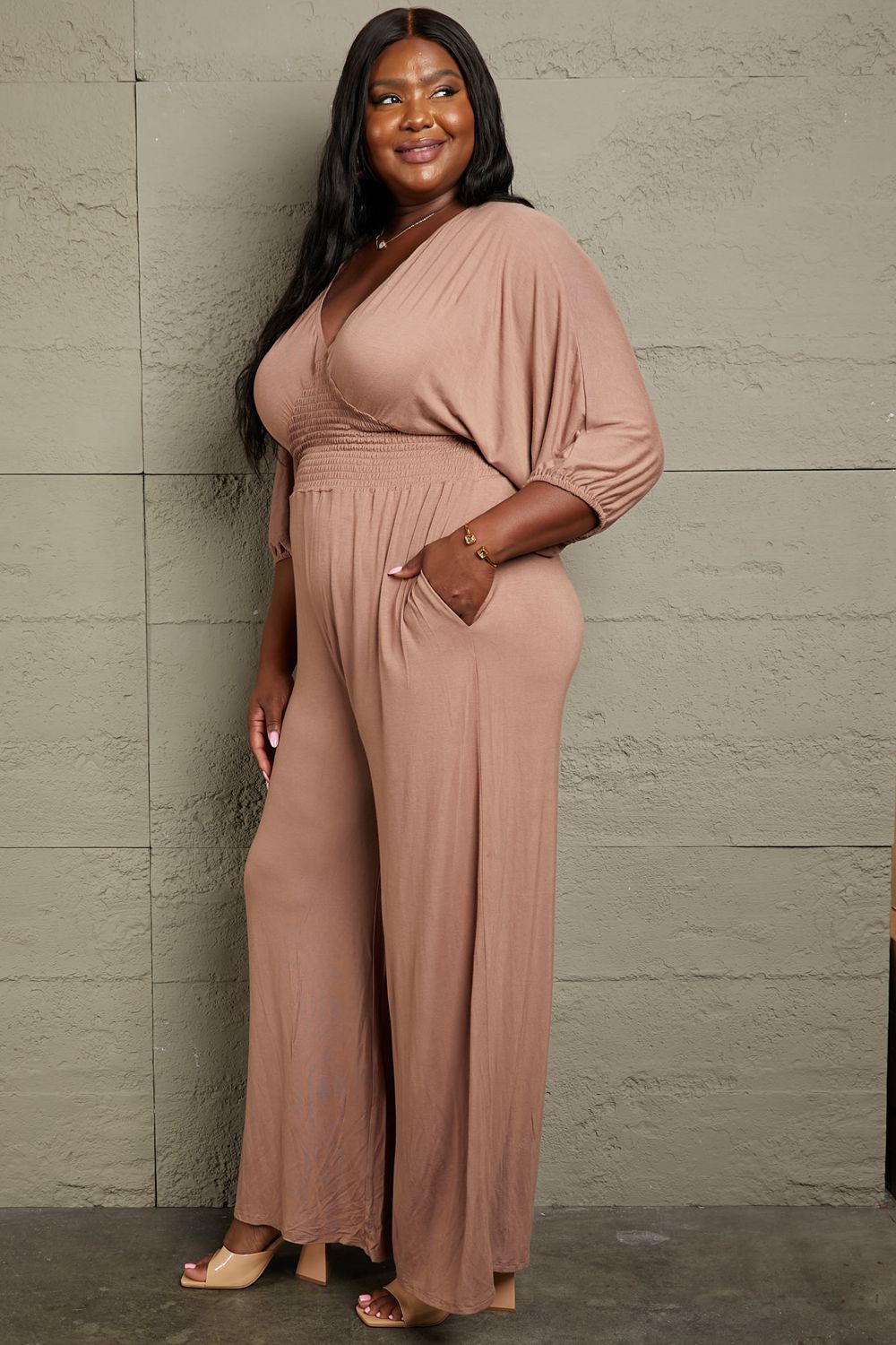 Victoria  Full Size Smocking Waist Jumpsuit - Coco and lulu boutique