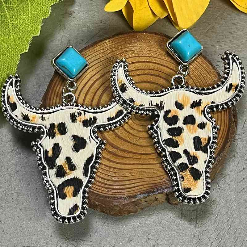 Stage Coach Bull Shape Turquoise Dangle Earrings - Coco and lulu boutique