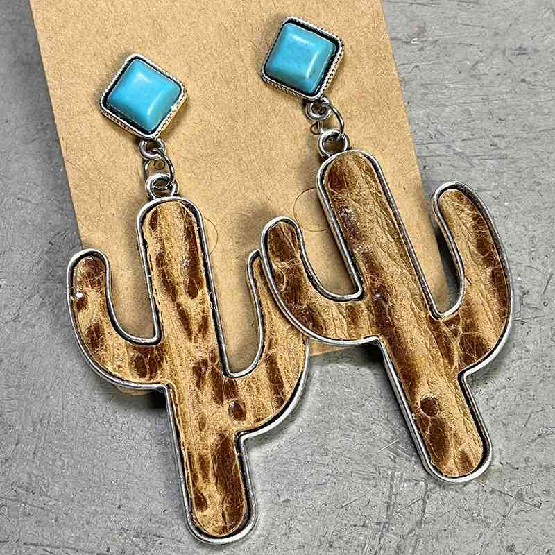 Western Turquoise Cactus Earrings - Coco and lulu boutique
