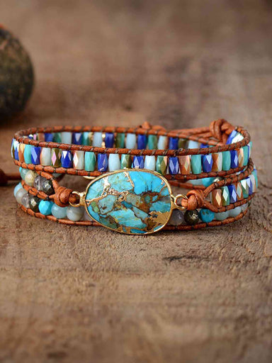 Triple-Layer Natural Stone Wrap Bracelet - Coco and lulu boutique