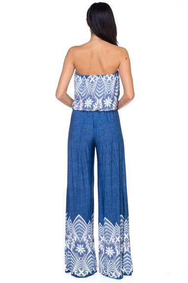 Ava Denim Blue Floral  Women's Jumpsuit - Coco and lulu boutique