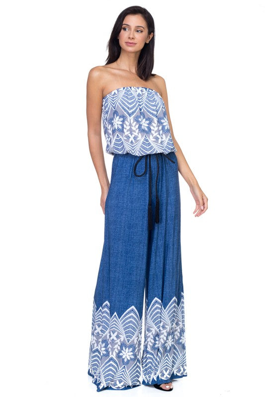 Ava Denim Blue Floral Women's Jumpsuit - Coco and lulu boutique