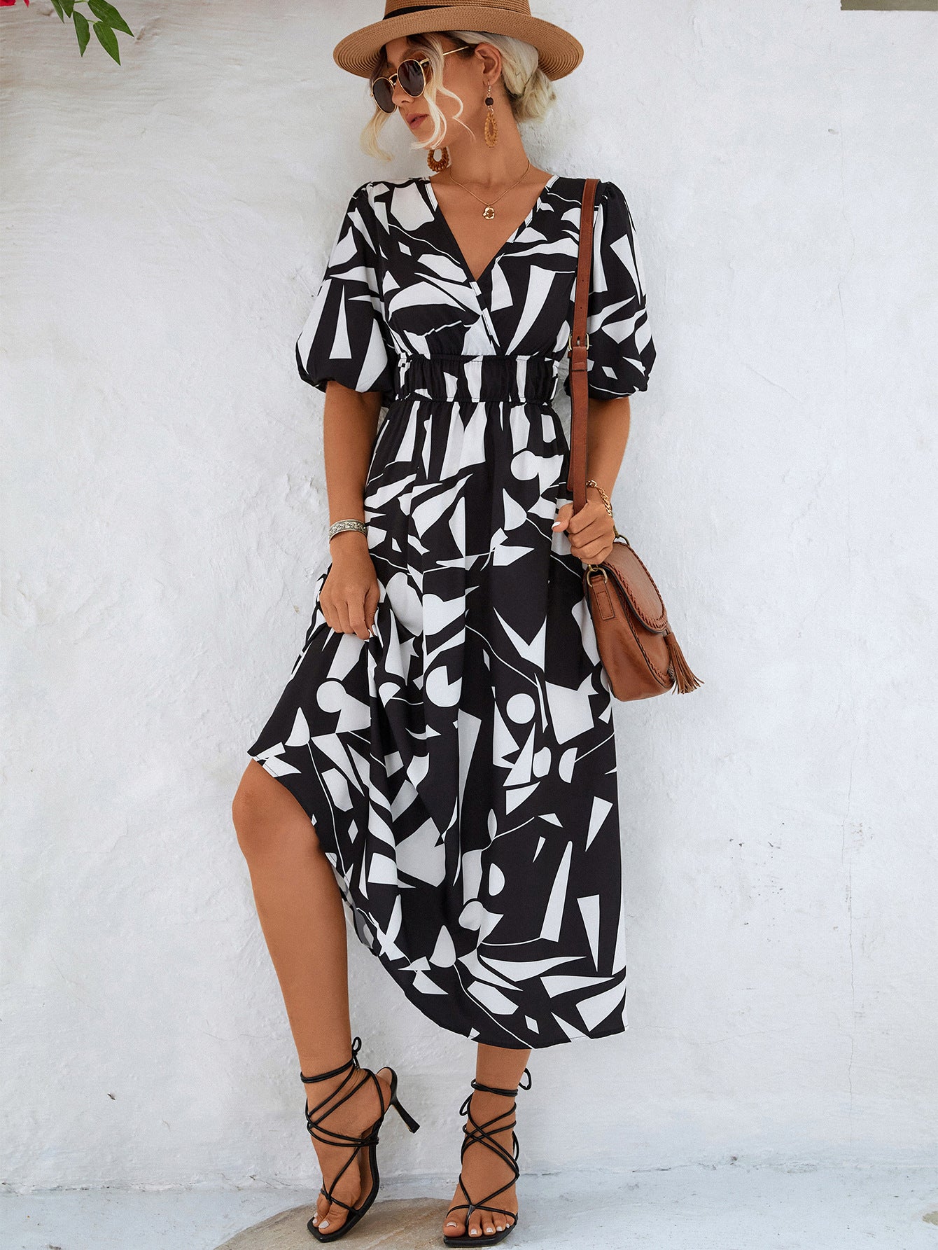 Coco  Surplice Balloon Sleeve Dress - Coco and lulu boutique