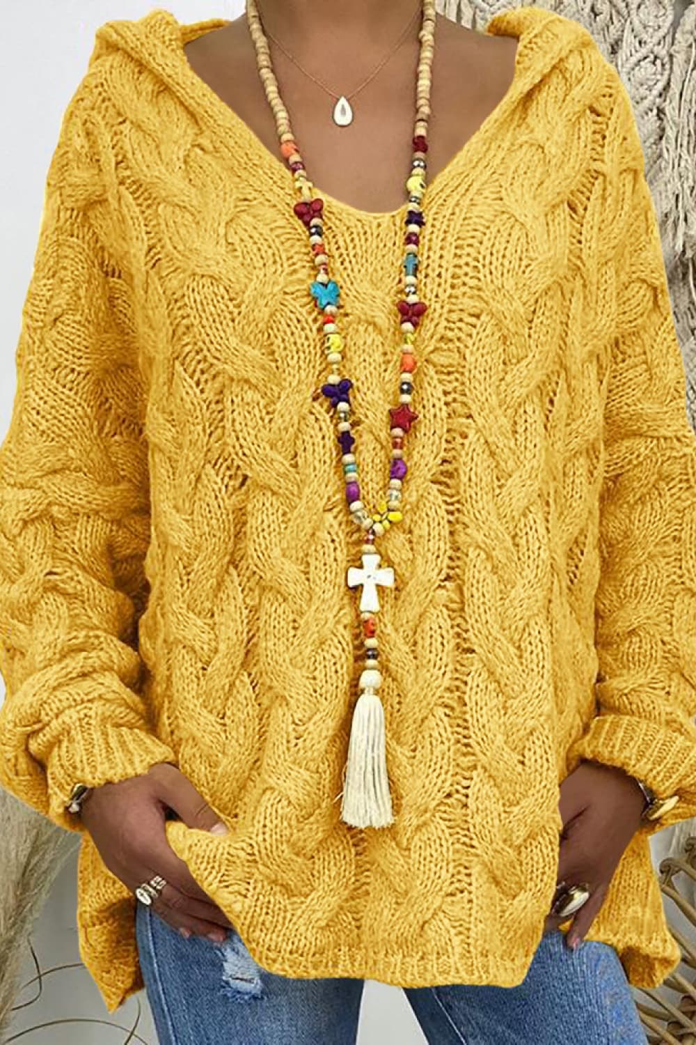 Keely Cable-Knit Hooded Sweater - Coco and lulu boutique
