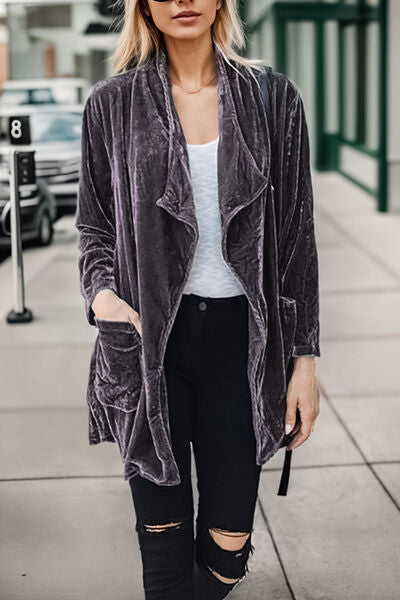 Modern Pocketed Open Front Long Sleeve Jacket - Coco and lulu boutique