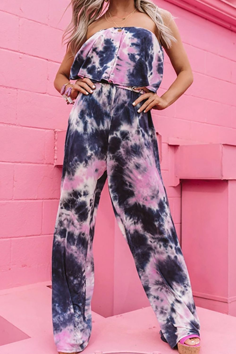 Heather Tie-Dye Layered Strapless Jumpsuit - Coco and lulu boutique