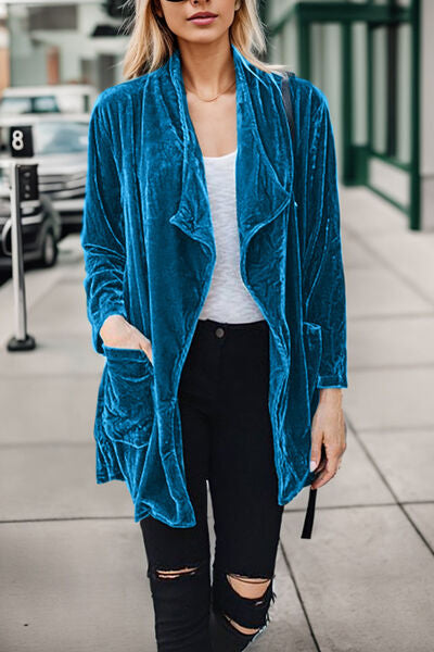 Modern Pocketed Open Front Long Sleeve Jacket - Coco and lulu boutique