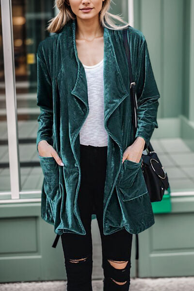 Modern Pocketed Open Front Long Sleeve Jacket - Coco and lulu boutique