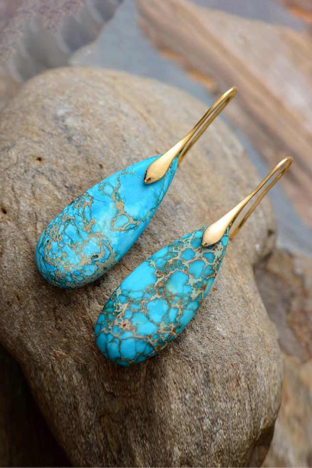 Handmade Teardrop Shape Natural Stone Dangle Earrings - Coco and lulu boutique