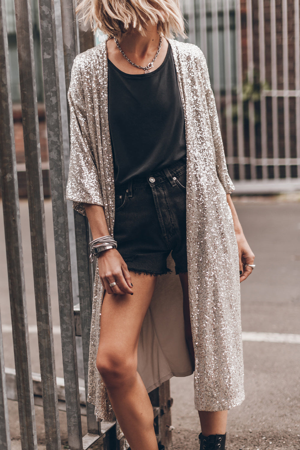 Date Night Sequin Open Front Duster Cardigan - Coco and lulu boutique